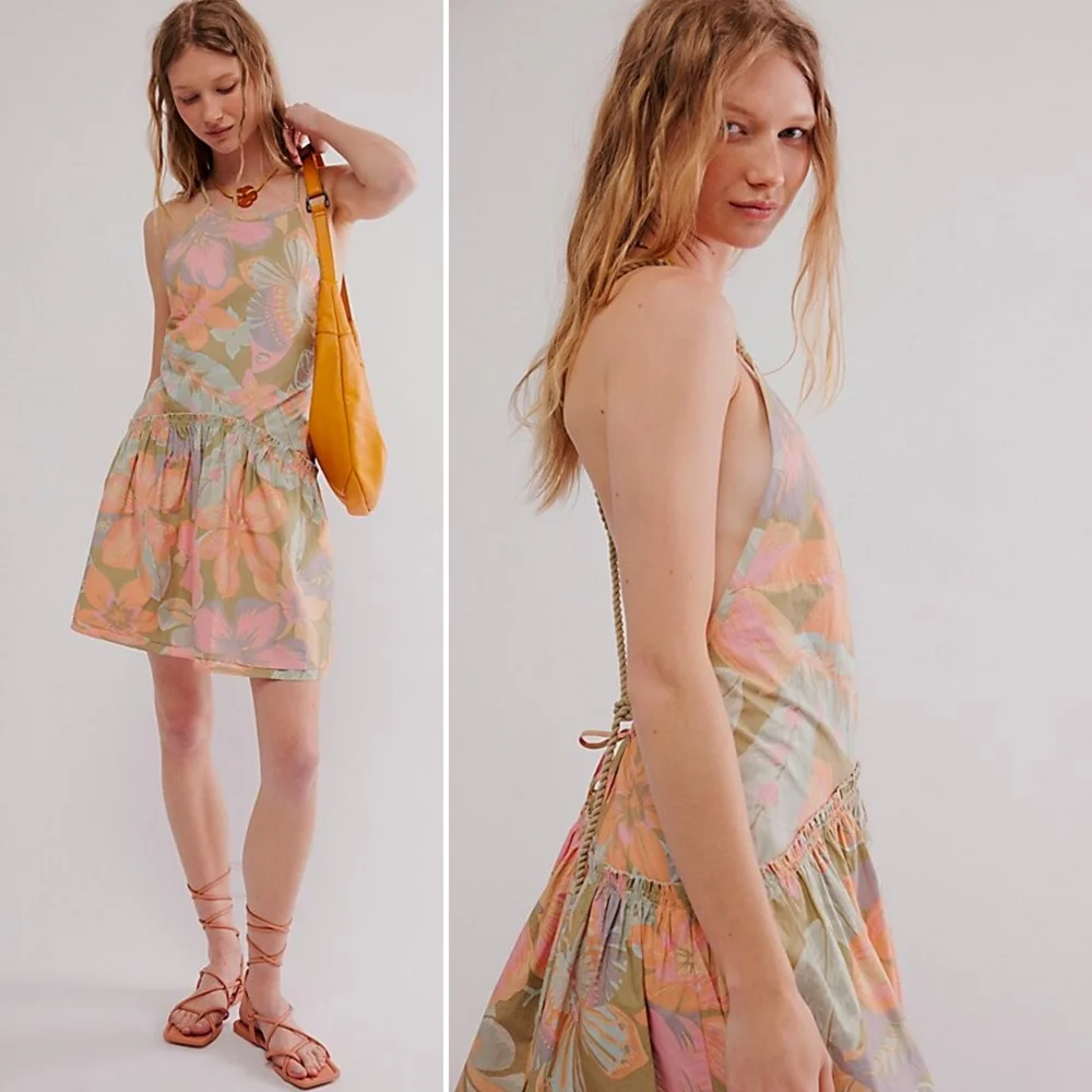 Free People, Deserted Island Open Back Mini Dress In Tropical Print - Picture 2 of 4